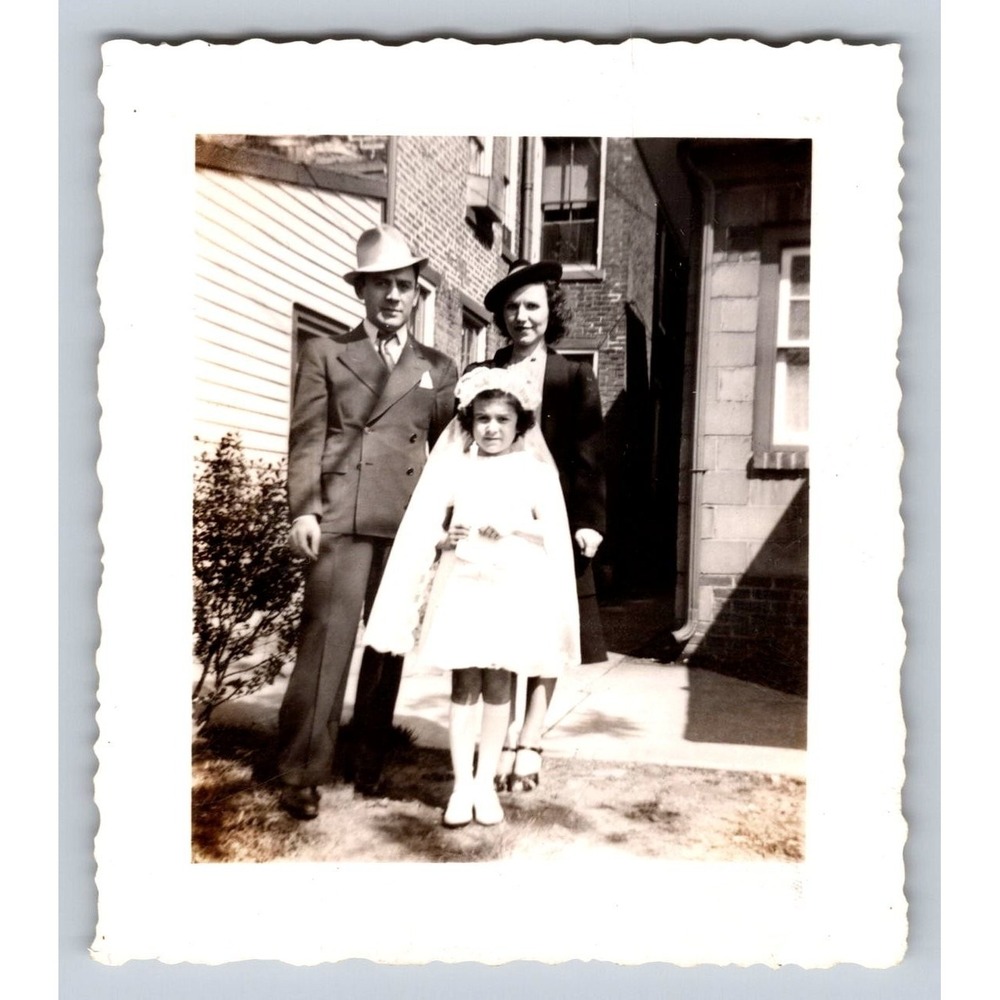 Family First Communion 1940s Snapshot Photograph Religious Ceremony 1943